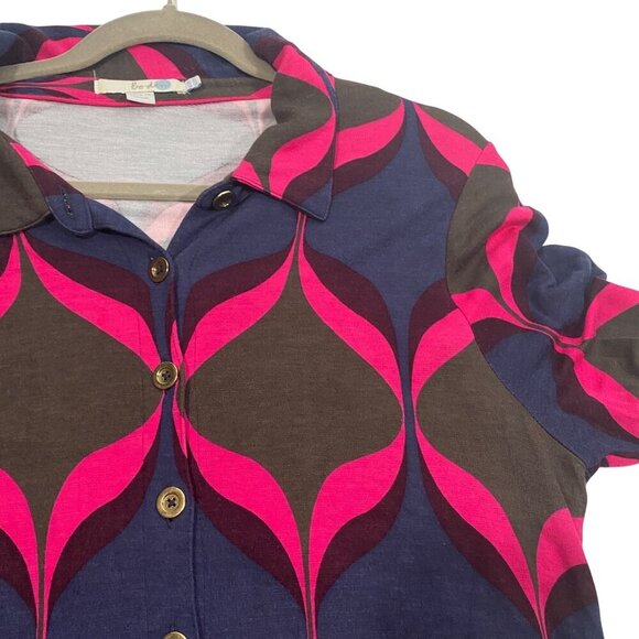 Boden stretch jersey knit Geometric print Button up Long Sleeve Shirt Dress belt - Picture 7 of 10